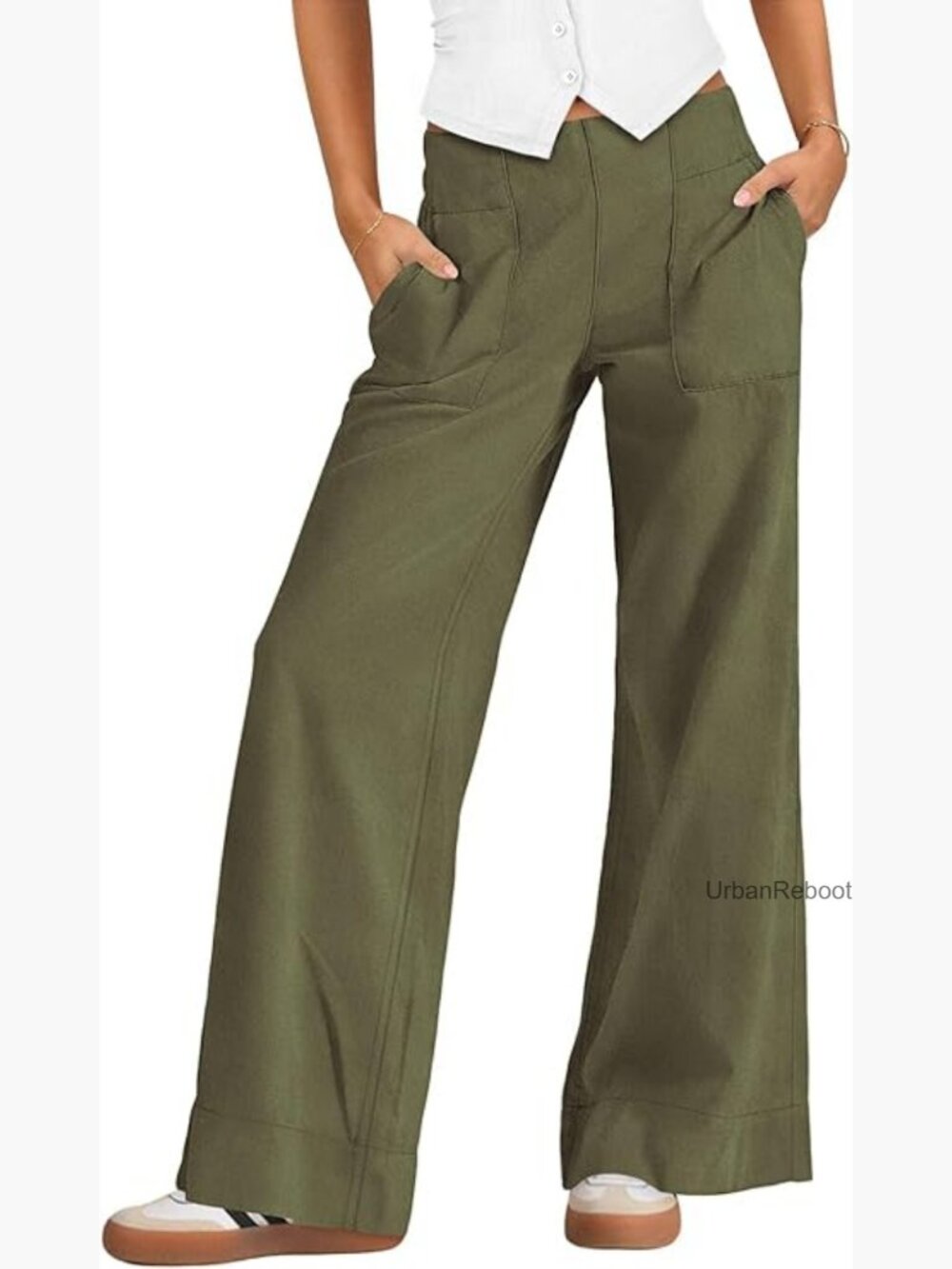 Wide Leg Cargo Pants Elastic Waist Pull On Baggy Low Rise Trousers